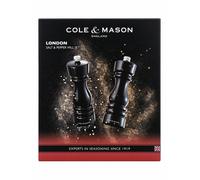Cole & Mason London Black Gloss Salt and Pepper Mill Set, Precision+ Carbon/Ceramic Mechanisms, Salt and Pepper Grinders with Adjustable Grind, Beech Wood, 180mm, Gift Set