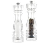 Cole & Mason London Acrylic Salt and Pepper Mill Set, 220mm, Precision+ Carbon/Ceramic Mechanisms, Salt and Pepper Grinders with Adjustable Grind, Gift Set