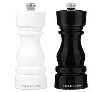 Cole & Mason London Black and White Acrylic Salt and Pepper Mill Set, Adjustable Grinder, Ceramic Mechanisms, Manual Spice Mill, Durable, Gift Set, 15 cm