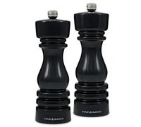 Cole & Mason London Black Gloss Salt and Pepper Mill Set, Precision+ Carbon/Ceramic Mechanisms, Salt and Pepper Grinders with Adjustable Grind, Beech Wood, 180mm, Gift Set
