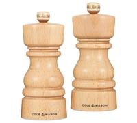 Cole & Mason London Natural Beech Salt and Pepper Mill Set, 130mm, Precision+ Carbon/Ceramic Mechanisms, Salt and Pepper Grinders with Adjustable Grind, Beech Wood, Gift Set