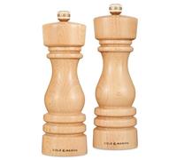 Cole & Mason London Natural Beech Salt and Pepper Mill Set, 180mm, Precision+ Carbon/Ceramic Mechanisms, Salt and Pepper Grinders with Adjustable Grind, Beech Wood, Gift Set