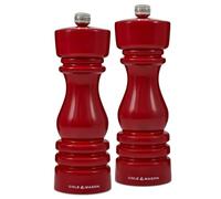 Cole & Mason London Red Gloss Salt and Pepper Mill Set, Precision+ Carbon/Ceramic Mechanisms, Salt and Pepper Grinders with Adjustable Grind, Beech Wood, 180mm, Gift Set