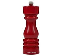 Cole & Mason London Red Gloss Salt Mill, Non Corroding Ceramic Mechanism, Salt Grinder with Adjustable Grind, Beech Wood, 180mm, Seasoning Mill, Lifetime Mechanism Guarantee