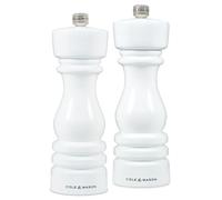 Cole & Mason London White Gloss Salt and Pepper Mill Set, Precision+ Carbon/Ceramic Mechanisms, Salt and Pepper Grinders with Adjustable Grind, Beech Wood, 180mm, Gift Set