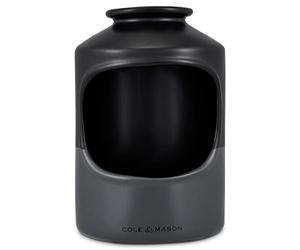 Cole & Mason Strethall Black/Grey Salt Pig Ceramic Salt Cellar | Stylish Black/Grey Kitchen Storage and Organisation Pot With Acacia Lid Seasoning Storage Pot (H) 16cm x (D) 11cm