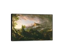Cole Thomas The Course of Empire The Savage State 1836 Poster Landscape Painting Print on Canvas for Bedroom Living Room Office Cool Wall Decor 60x40cm(24x16in) Black Framed