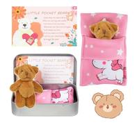 COLEESON Pocket Bear in Tin Box, Worry Bear Plush Toys, Stuffed Animal Teedybear Cute Doll, First Day at School Good Luck Gift Inspirational Positive Ornaments Gift for Kids Women Friend (A)