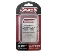 Coleman Camp Soap Sheets - 25 Travel Soap Sheets for Camping, Hiking & Backpacking - Perforated for 50 Washes, Dissolves Instantly in Hot or Cold Water, TSA-Approved for Travel