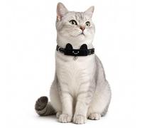 Colenumone Cat Collar with Bell and 3D Cat Ears Soft Velvet Safety Clasp for Kittens and Small Cats Adjustable Necklace with Smiley Face Black