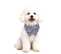 Colenumone Puppy Collar (with D-Ring) and Adjustable Bandana, Navy Blue,S | Soft breathable fabric,secure quick-release buckle,metal D-ring for leash attachment,adjustable strap,two stylish patterns.