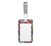 Colerful Flower Print Id Badge Holder Sliding Card Holder Vertical Card Protector Cover Case Teacher Lanyard for Office Women Men
