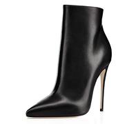 COLETER Women's Black Ankle Boots Closed Pointed Toe Stilettos Autumn Dress Booties, Black(matte), 7.5 UK