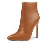 COLETER Women's Black Ankle Boots Closed Pointed Toe Stilettos Autumn Dress Booties, Brown(matte), 5.5 UK