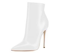 COLETER Women's Black Ankle Boots Closed Pointed Toe Stilettos Autumn Dress Booties, White(matte), 7.5 UK