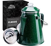 COLETTI Classic Enamel Percolator Coffee Pot (Green, 12 Cup) - The Original Camping Coffee Maker Made Modern - Essential for the Campsite Brewmaster