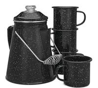 COLETTI Classic Enamel Set Coffee Percolator & Mugs - The Most Nostalgic Camping Coffee Pot, Now Modernized [Black Enamel, 12 Cup Percolator Coffee Pot & Set of 4 Mugs]