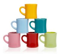 COLETTI Diner Coffee Mugs - Retro Diner Mug Set, Restaurant Coffee Mugs - Sturdy & Heavy Ceramic Coffee Mug - Classic American Diner Style, Nostalgia in Every Sip [Retro Colors, 11 oz, Set of 6]