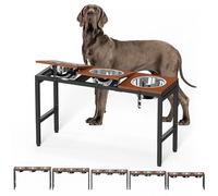 Colewin Elevated Dog Bowls Large Breed,Adjustable Raised Dog Bowl Stand,Stainless Steel 3 Bowl Dogs Feeding Station,12.5cup/101oz Each Food Water Bowl(Iron Holder,Wooden Platform,Grained Oak)