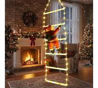 Colexy 1.2 m Christmas Ladder Lights with Climbing Santa Claus, 8 Lighting Modes USB 6-Step LED Christmas Decoration String Lights for Xmas Tree, Wall, Indoor Outdoor Holiday Decorations (Warm White)