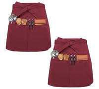 Colexy 2-Piece Waist Apron Superior Server Apron with 3 Pockets Cooking Apron Waist Aprons for Bistro Restaurant Hotel Café Chef Server Cleaning Painting Gardening, dark red, One size