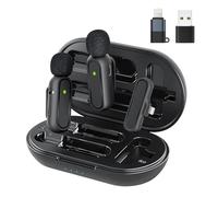 Colexy 2 x Wireless Microphone for Android, iPhone and iPad with Adapter, Noise Reduction, Wireless Lavalier Microphone Plug-play, Microphone Clip on for You Tube, Recording, Vlogging