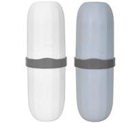 Colexy 2Pcs Travel Toothbrush Case, Portable Toothbrush Box, Dust-Proof Plastic Toothbrush, Toothpaste Travel Case, Toothbrush Storage Cup for Family Camping School Business Trip (Blue + White)