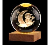 Colexy 3D Astronaut and Moon Crystal Ball with Night Light, K9 Crystal Ball with Wooden Base, Christmas Table Decoration, Creative Astronomy LED Night Scene