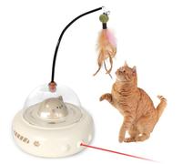 Colexy Electronic Cat Toy, Interactive Cat Toy, Smart Interactive CatToys for Indoor Cats, Automatic Cats Toys with Feather Kitten Teaser and Catnip Balls, USB Rechargeable, Cream Coloured