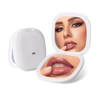 Colexy Pocket Mirror with 1X/5X Magnification, LED Lighted Compact Travel Makeup Mirror, Rechargeable and Portable Double-Sided Handheld Folding Mirrors for Purse and Handbag, Gifts for Women (White)