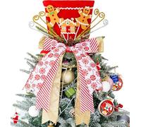 Colfiguorna Christmas Tree Topper Hat, Gingerbread Man Xmas Tree Toppers Large Red Sequins Hat with Lengthened Ribbon, Christmas Tree Ornaments for Christmas Holiday