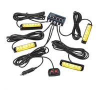 COLFULINE 4PC 6 LED Strobe Lights Amber Hazard Warning Beacon Lights IP68 Waterproof Emergency Flashing Light with Main Control Box for 12V/24V Universal Trucks,Lorrys,Tractors,Forklift