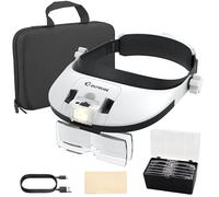 COLFULINE LED Head Magnifier with 5 Interchangeable Lenses & 3 Lighting Modes, Rechargeable Headband Magnifying Glass with Storage Bag, Ideal for Jewelry Repair, Electronics, Crafting & More