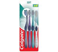 Colgate 360 Deep Clean Soft Toothbrush 4 pack - removes bacteria from teeth, tongue, cheeks and gums - interdental bristles clean between teeth - polishing cup remove plaque - antibacterial bristles*