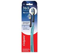 Colgate 360 Floss Tip Replaceable Head Toothbrush Starter Kit, 2 Brush Heads and Metal Handle