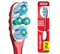 Colgate 360 Optic White Advanced Whitening Toothbrush, Adult Medium Toothbrush with Whitening Cups, Helps Whiten Teeth and Removes Odor Causing Bacteria, 2 Pack
