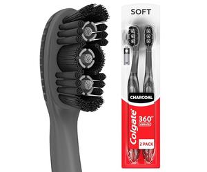 Colgate 360 Vibrate Charcoal Battery Operated Toothbrush Pack, Disposable Electric Toothbrushes with 1 AAA Battery Included, Whole Mouth Clean, 2 Pack, Black