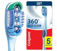 Colgate 360 Whole Mouth Clean Toothbrush, Adult Soft Toothbrushes, 5 Pack