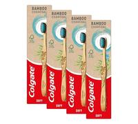 Colgate Bamboo Charcoal Soft Bristles Manual Toothbrush 1 Piece - Manual Toothbrush with Activated Carbon Slim Tip Bristles, 100% Natural Biodegradable Bamboo Handle (Pack of 4)