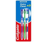 Colgate Extra Clean Medium Manual Toothbrush (Assorted) with a Cleaning Tip That Reaches and Cleans Back Teeth (Pack of 3)