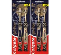 Colgate Harry Potter Kids Toothbrush 6+ Years, for Kids with Milk and Permanent Teeth, Cleans Hard-to-Reach Back Teeth, White Gold and Black Bristles, Suction Cup for Upright Storage (Pack of 2)