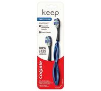 Colgate Keep Soft Manual Toothbrush for Adults with 2 Deep Clean Floss-Tip Brush Heads, Navy