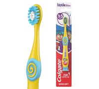 Colgate Kids Toothbrush 3-5 Years - Super Soft bristles - Gently and Effectively Clean Teeth - Small Brush Head for Easy Access - White bristles Toothpaste Guide - Comfortable Handle with Thumb Grips