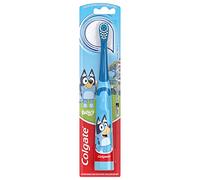 Colgate Kids Battery Powered Toothbrush, Kids Battery Toothbrush with Included AA Battery, Extra Soft Bristles, Flat-Laying Handle to Prevent Rolling, Bluey Toothbrush, 1 Pack