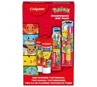 Colgate Kids Pokemon Toothbrush and Kids Toothpaste Gift Set, Includes Pokemon-Themed Battery Toothbrush, 2 Bubblegum Flavored Fluoride Toothpastes, a