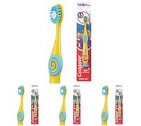 Colgate Kids Toothbrush 3-5 Years - Super Soft bristles - Gently and Effectively Clean Teeth - Small Brush Head for Easy Access - White bristles Toothpaste Guide - Comfortable Handle with Thumb Grips