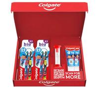 Colgate Kids Toothpaste Set 6+ Years with 2X Colgate Big Kids' 6+ Toothpaste 50ml - 4X ,Toothbrushes 6-9 Years and A 2 Minute Timer - For 4X Stronger Enamel - Multi-Height Soft Bristles