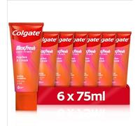 Colgate Max Fresh Fruit Fusion Peaches & Cream Flavoured Toothpaste 6 x 75ml - fruit flavours with refreshing mint - with FreshFX technology - fluoride protection - fights cavities - protects enamel.