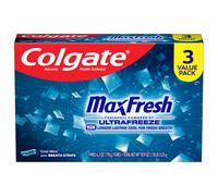 Colgate Max Fresh with Whitening Toothpaste with Mini Breath Strips Cool Mint Toothpaste for Bad Breath 6.3 Oz Tube. 3 Pack