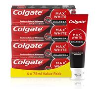 Colgate Max White Charcoal Toothpaste, Activated Charcoal Toothpaste, Clinically Proven to Remove up to 100 Percent Surface Stains*, Toothpaste Multipack, 4 Pack, 75ml Tubes